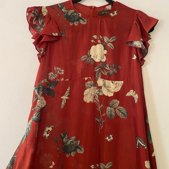 NWOT Biyan Red Rose Print 100% Silk Maxi Dress Romantic Flowy Women's size Small - Picture 4 of 15